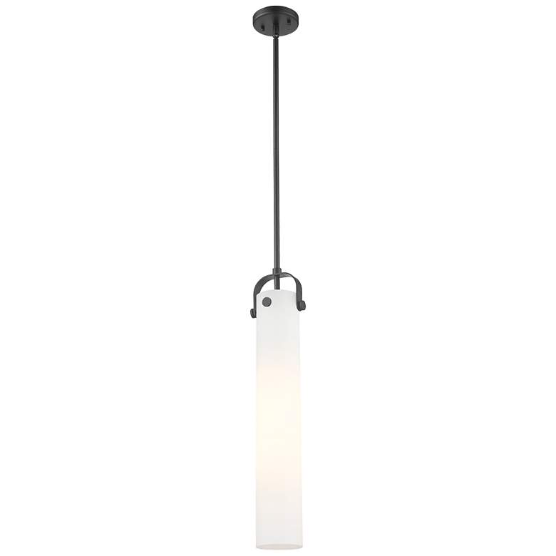 Image 1 Pilaster 5" Wide Stem Hung Matte Black Pendant With White Shade