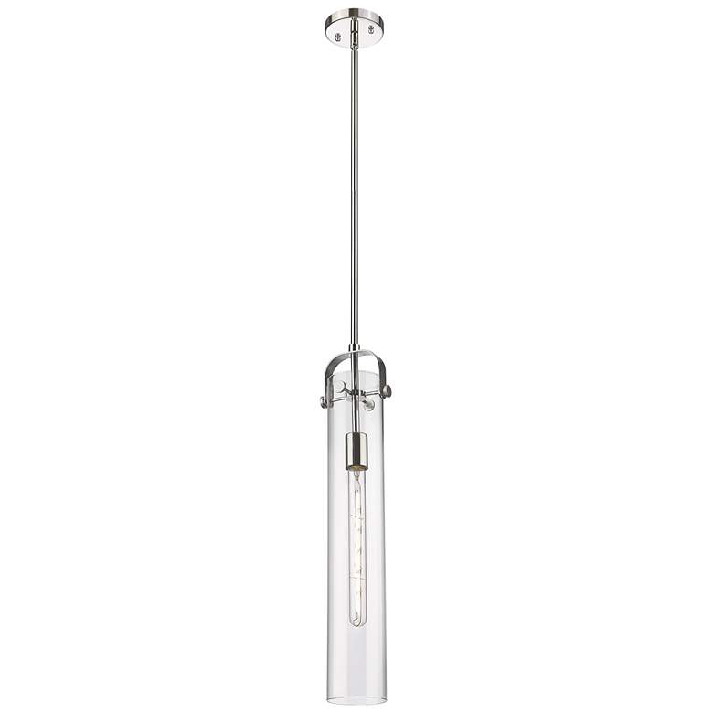 Image 1 Pilaster 5" Wide Stem Hung Polished Nickel Pendant With Clear Shade