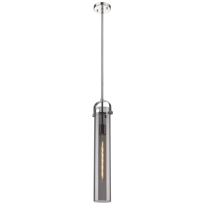Image 1 Pilaster 5" Wide Stem Hung Polished Nickel Pendant With Smoke Shade