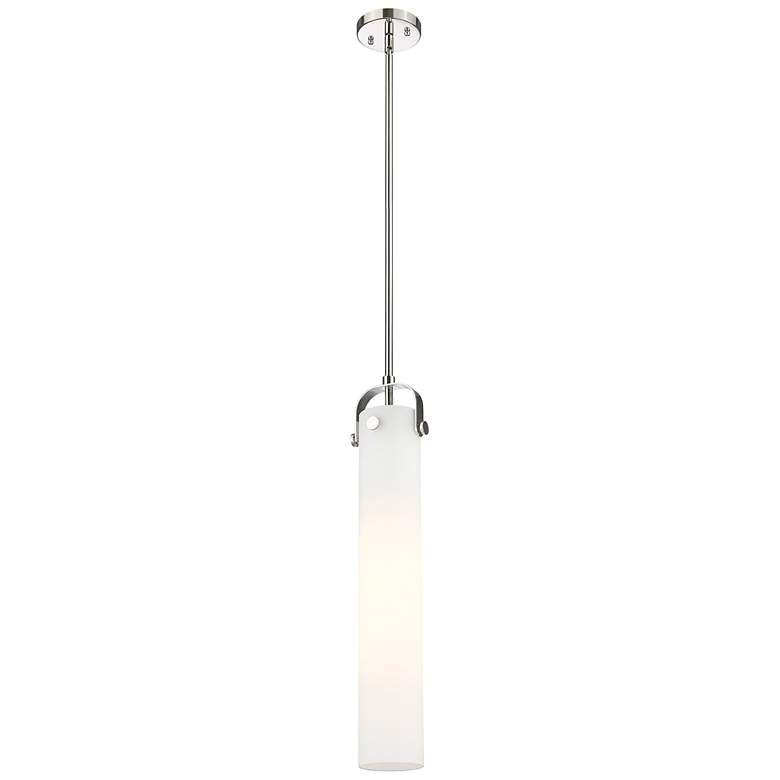 Image 1 Pilaster 5" Wide Stem Hung Polished Nickel Pendant With White Shade