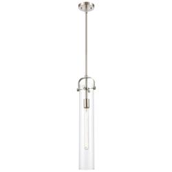 Pilaster 5&quot; Wide Stem Hung Satin Nickel Pendant With Clear Shade