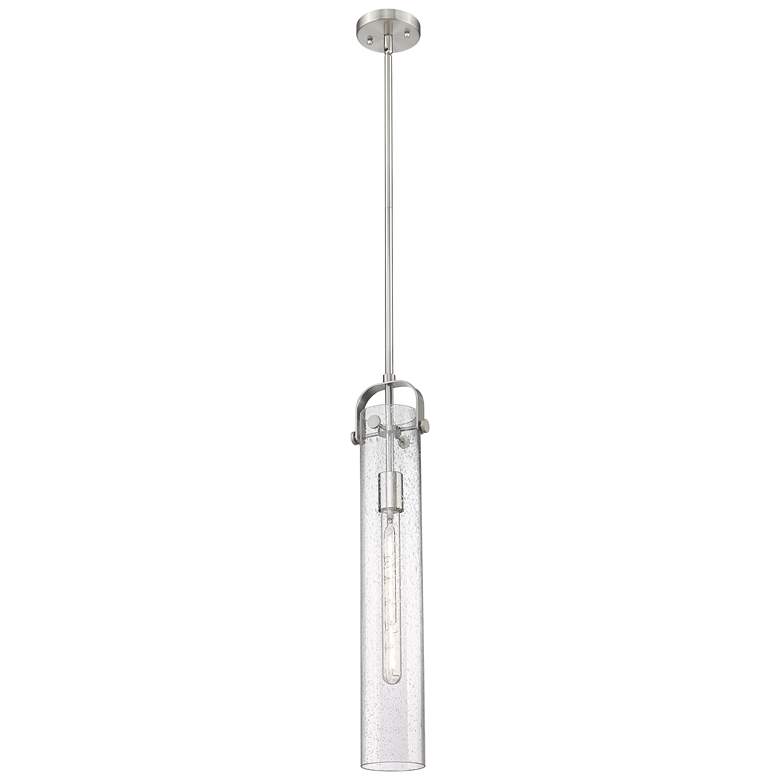 Image 1 Pilaster 5" Wide Stem Hung Satin Nickel Pendant With Seedy Shade