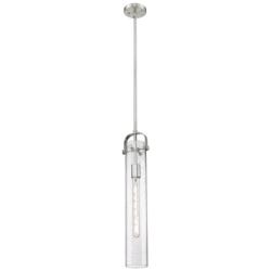 Pilaster 5" Wide Stem Hung Satin Nickel Pendant With Seedy Shade