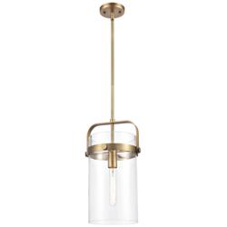 Pilaster 8" Wide Brushed Brass and Clear Mini Pendant