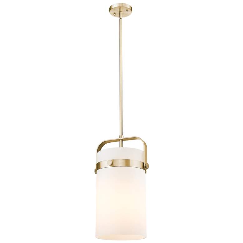 Image 1 Pilaster 8"W Champagne Bronze Mini Pendant with White Shade