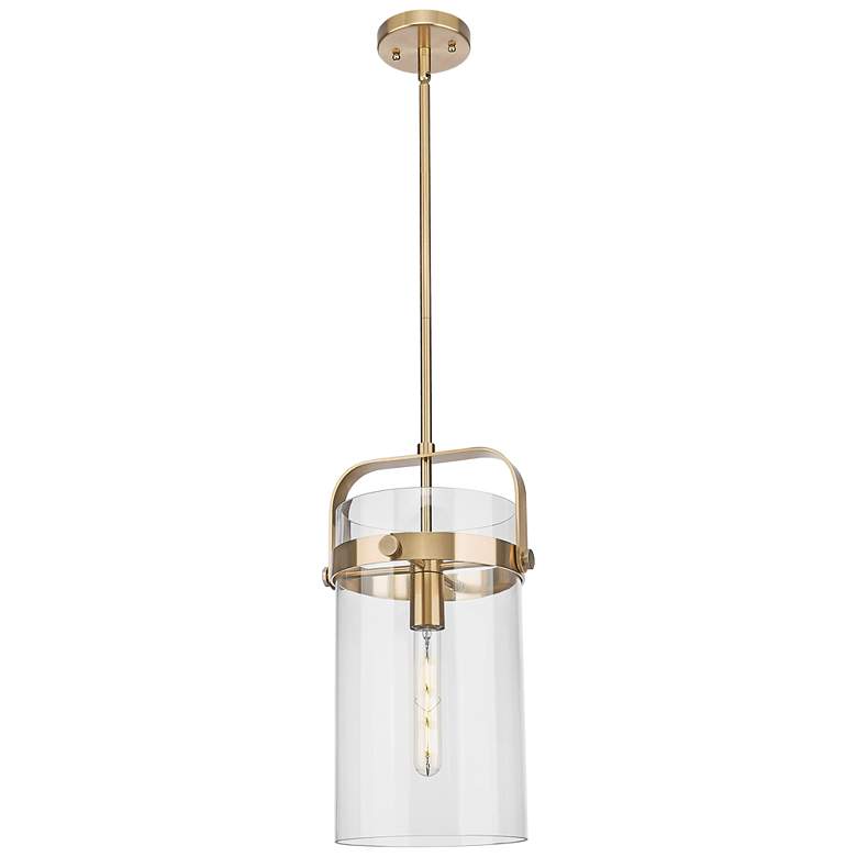 Image 1 Pilaster 8"W Champagne Bronze Stem Hung Mini Pendant With Clear Shade