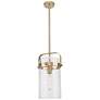 1_Pilaster 8"W Champagne Bronze Stem Hung Mini Pendant With Clear Shade