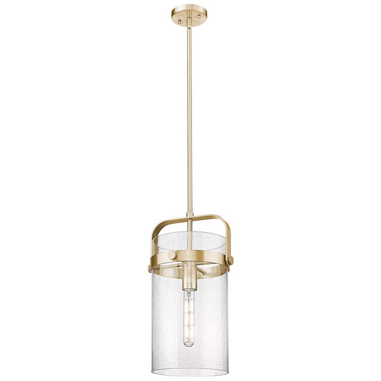 Image 1 Pilaster 8"W Champagne Bronze Stem Hung Mini Pendant With Seedy Shade