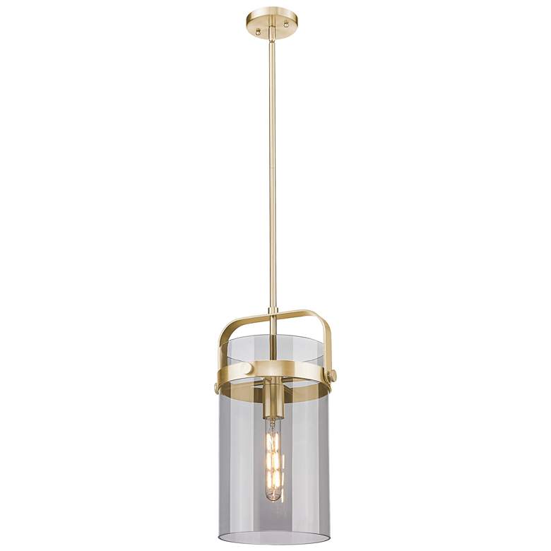 Image 1 Pilaster 8"W Champagne Bronze Stem Mini Pendant With Light Smoke Shade