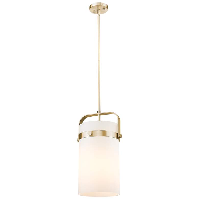 Image 1 Pilaster 8"W Champagne Stem Mini Pendant With Cased Matte White Shade
