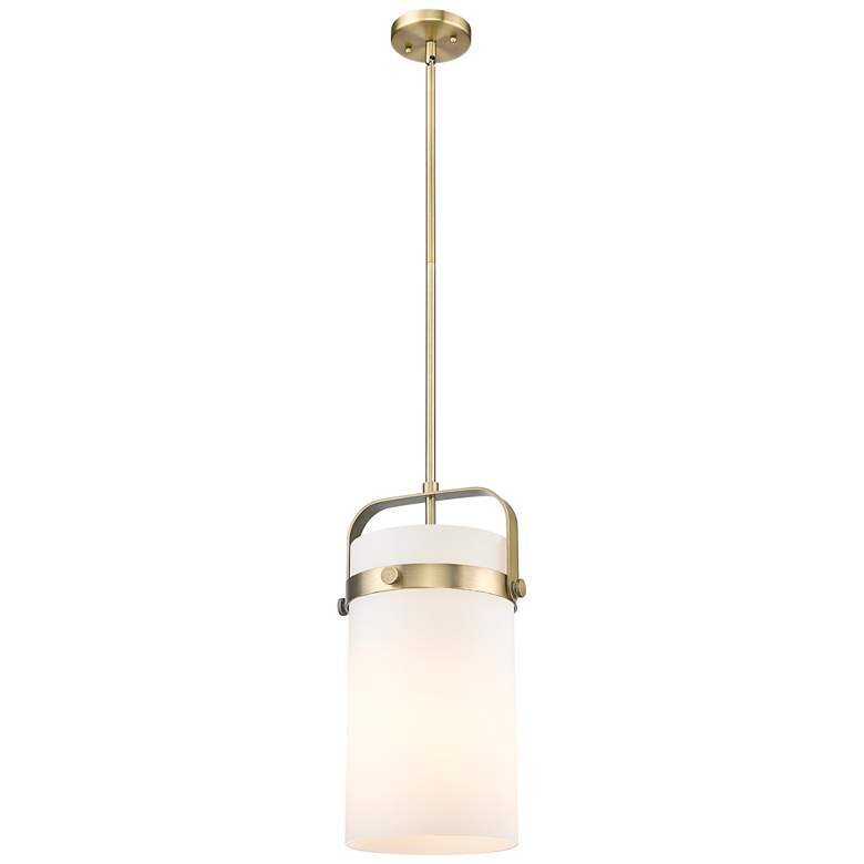 Image 1 Pilaster 9.38 inch Wide Stem Hung Brushed Brass Pendant With White Shade