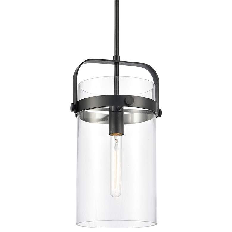 Image 2 Pilaster 9.38" Wide Stem Hung Matte Black Pendant With Clear Shade