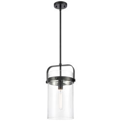 Pilaster 9.38&quot; Wide Stem Hung Matte Black Pendant With Clear Shade