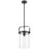 Pilaster 9.38" Wide Stem Hung Matte Black Pendant With Clear Shade