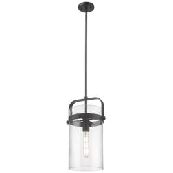 Pilaster 9.38&quot; Wide Stem Hung Matte Black Pendant With Seedy Shade