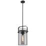 Pilaster 9.38" Wide Stem Hung Matte Black Pendant With Smoke Shade