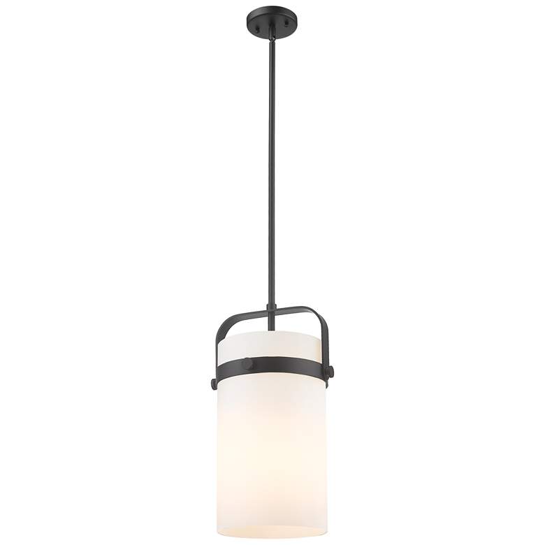 Image 1 Pilaster 9.38 inch Wide Stem Hung Matte Black Pendant With White Shade