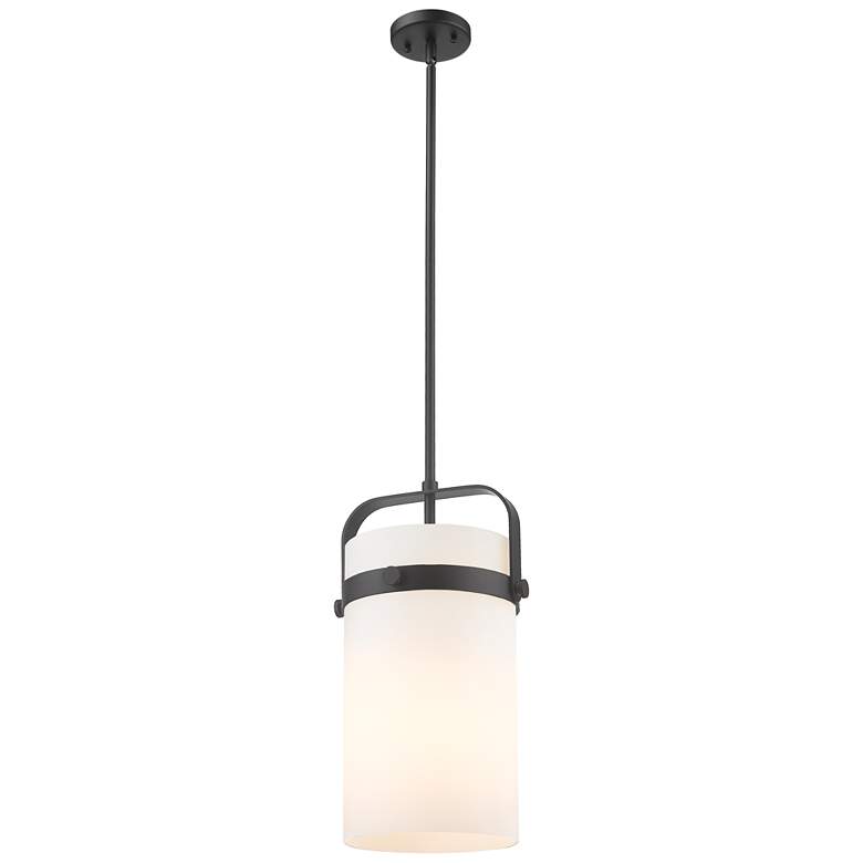 Image 1 Pilaster 9.38" Wide Stem Hung Matte Black Pendant With White Shade
