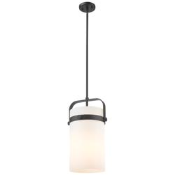 Pilaster 9.38&quot; Wide Stem Hung Matte Black Pendant With White Shade