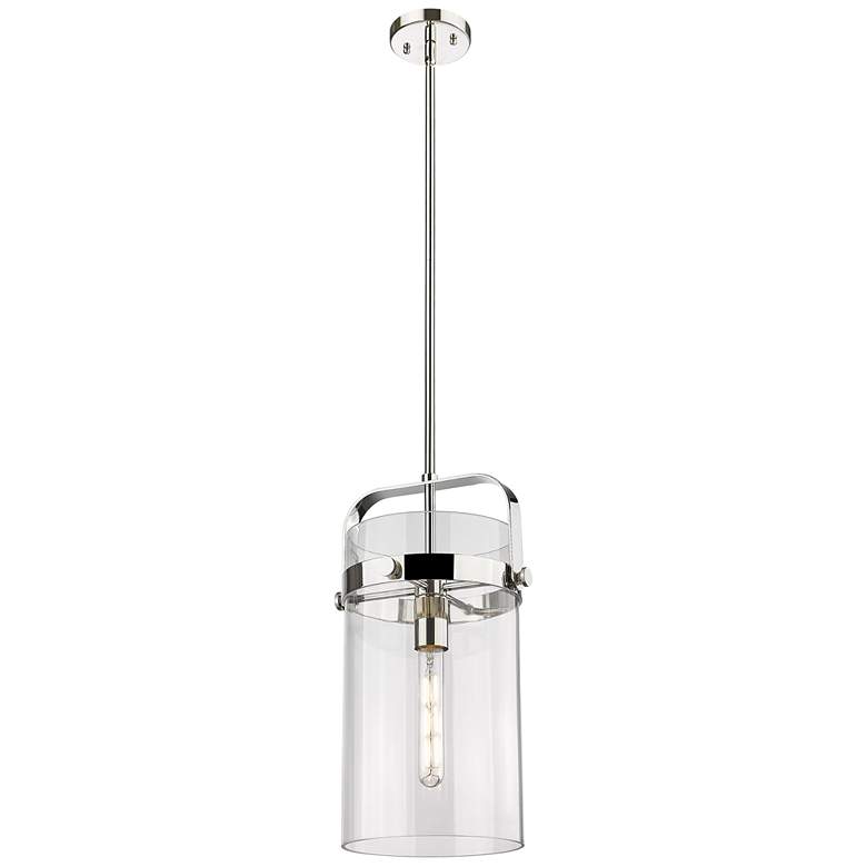 Image 1 Pilaster 9.38" Wide Stem Hung Polished Nickel Pendant With Clear Shade