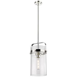 Pilaster 9.38&quot; Wide Stem Hung Polished Nickel Pendant With Clear Shade