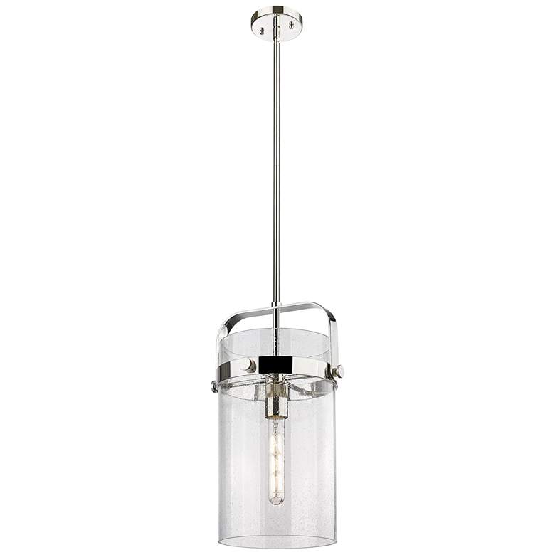 Image 1 Pilaster 9.38" Wide Stem Hung Polished Nickel Pendant With Seedy Shade