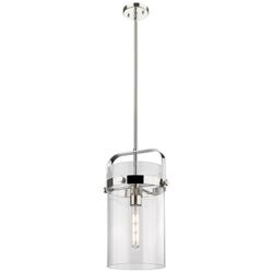 Pilaster 9.38&quot; Wide Stem Hung Polished Nickel Pendant With Seedy Shade