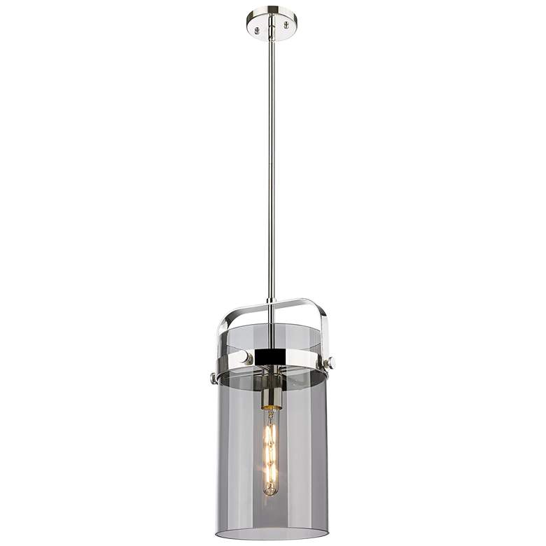 Image 1 Pilaster 9.38" Wide Stem Hung Polished Nickel Pendant With Smoke Shade
