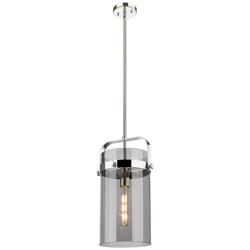 Pilaster 9.38&quot; Wide Stem Hung Polished Nickel Pendant With Smoke Shade