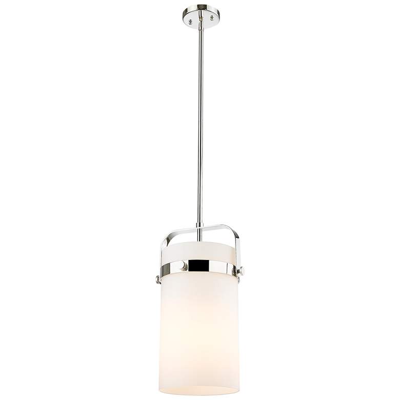 Image 1 Pilaster 9.38" Wide Stem Hung Polished Nickel Pendant With White Shade