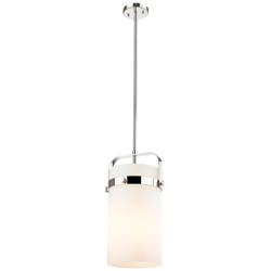 Pilaster 9.38&quot; Wide Stem Hung Polished Nickel Pendant With White Shade