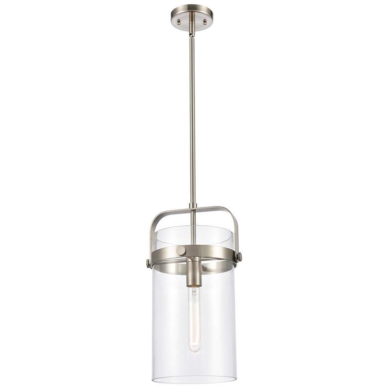 Image 1 Pilaster 9.38" Wide Stem Hung Satin Nickel Pendant With Clear Shade