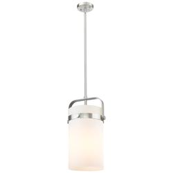 Pilaster 9.38&quot; Wide Stem Hung Satin Nickel Pendant With White Shade