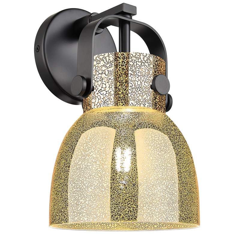 Image 1 Pilaster II Bell 10" High Matte Black Wall Sconce With Mercury Shade