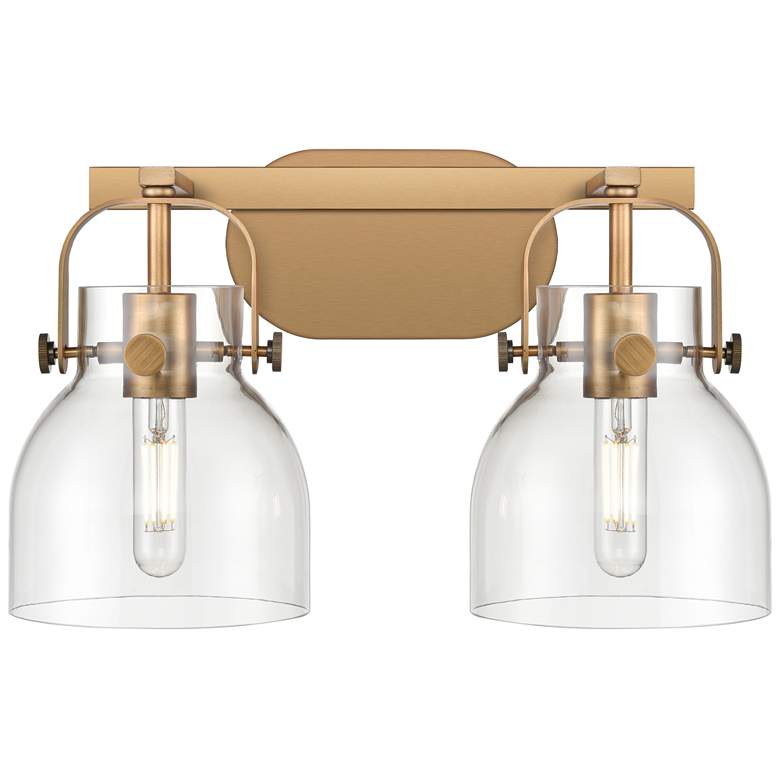 Image 1 Pilaster II Bell 17" Wide 2 Light Brushed Brass Bath Light With Clear