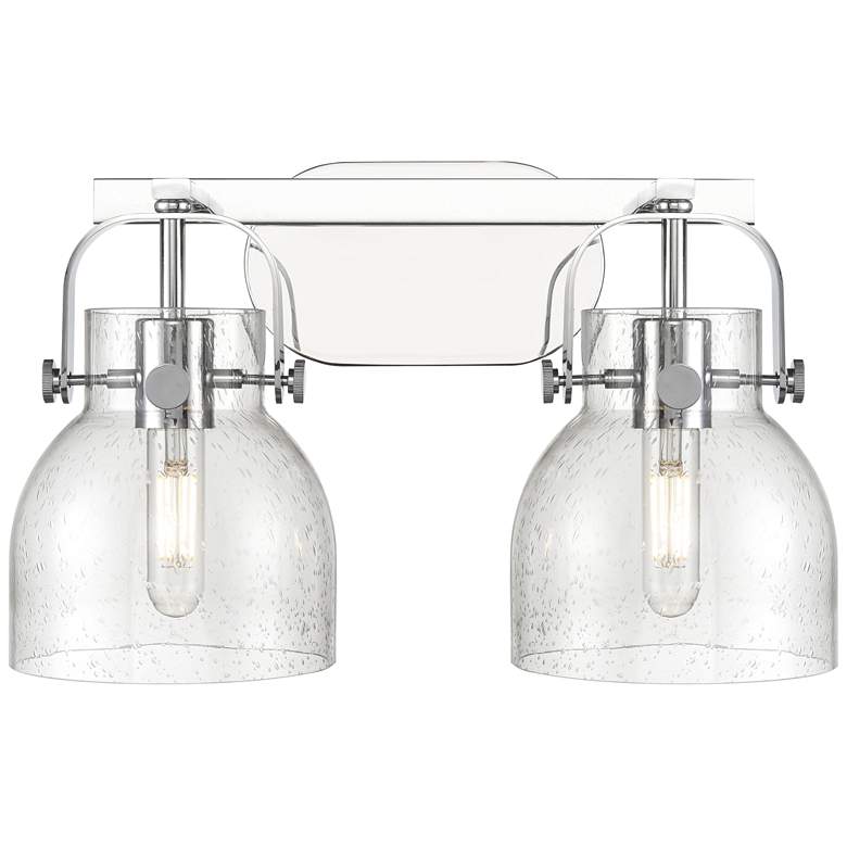 Image 1 Pilaster II Bell 17" Wide 2 Light Chrome Bath Light With Seedy Shade