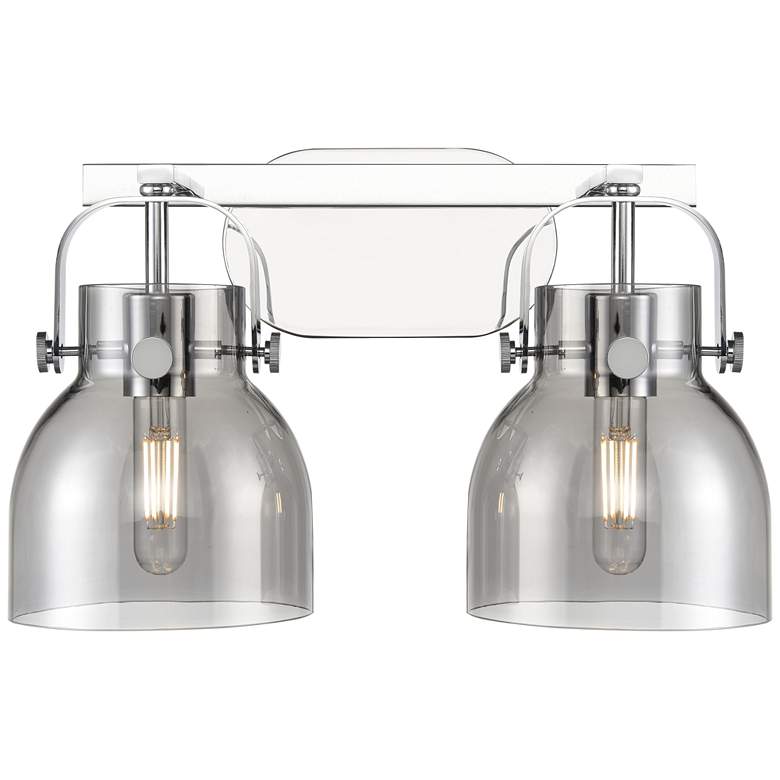 Image 1 Pilaster II Bell 17" Wide 2 Light Chrome Bath Light With Smoke Shade