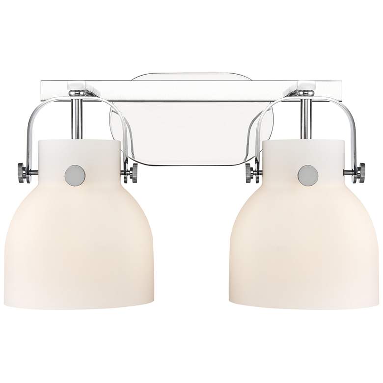Image 1 Pilaster II Bell 17" Wide 2 Light Chrome Bath Light With White Shade