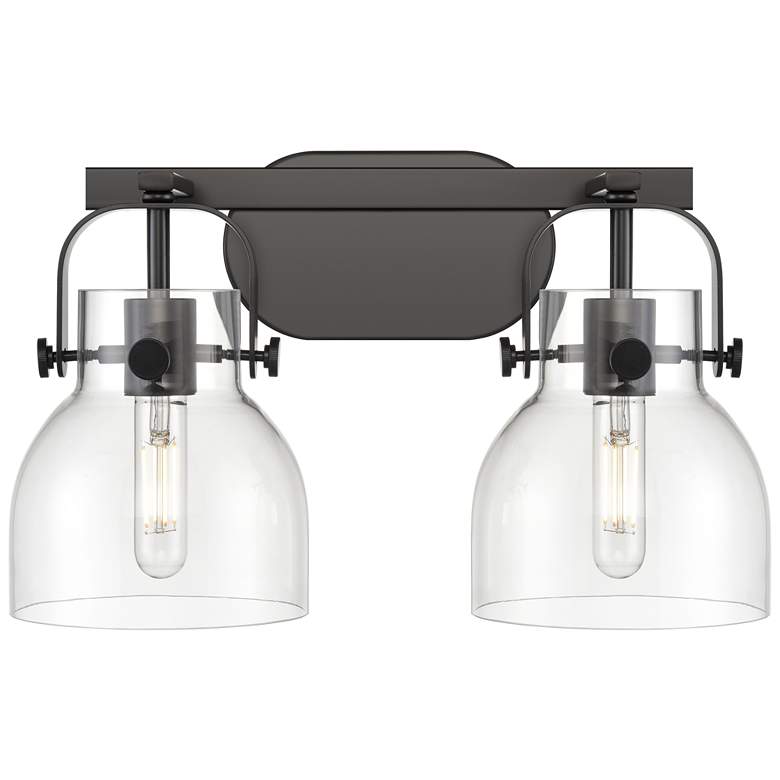 Image 1 Pilaster II Bell 17" Wide 2 Light Matte Black Bath Light With Clear Sh