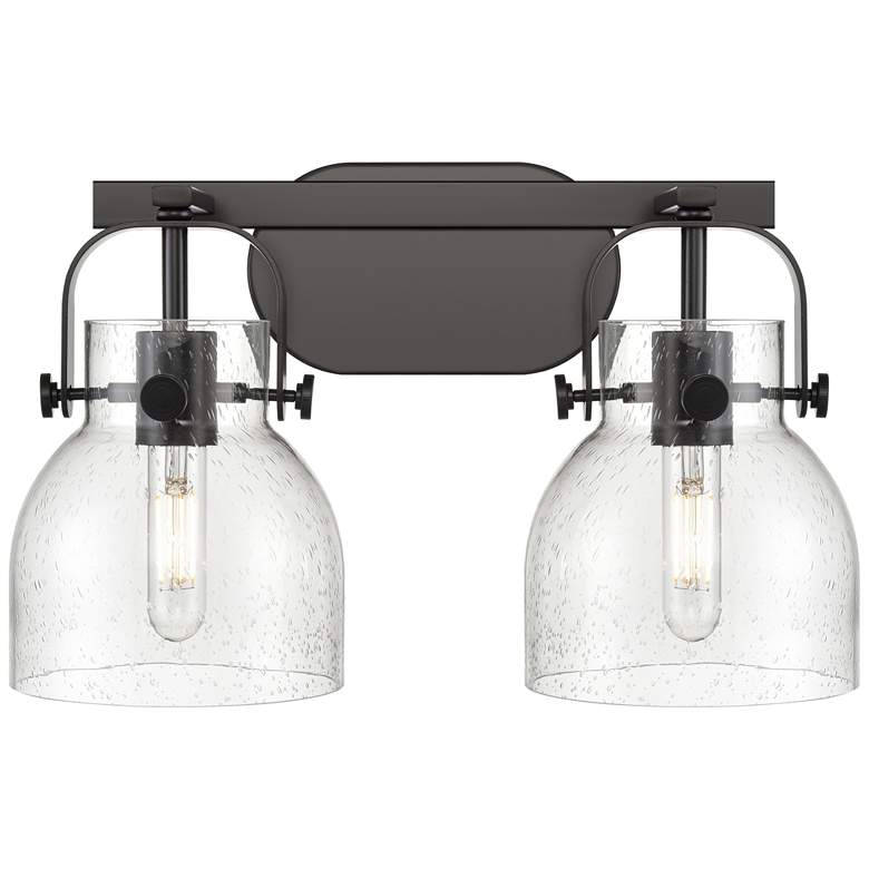 Image 1 Pilaster II Bell 17" Wide 2 Light Matte Black Bath Light With Seedy Sh