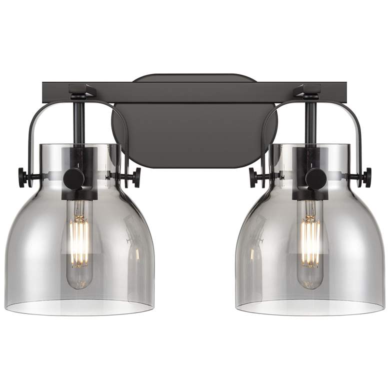 Image 1 Pilaster II Bell 17" Wide 2 Light Matte Black Bath Light With Smoke Sh