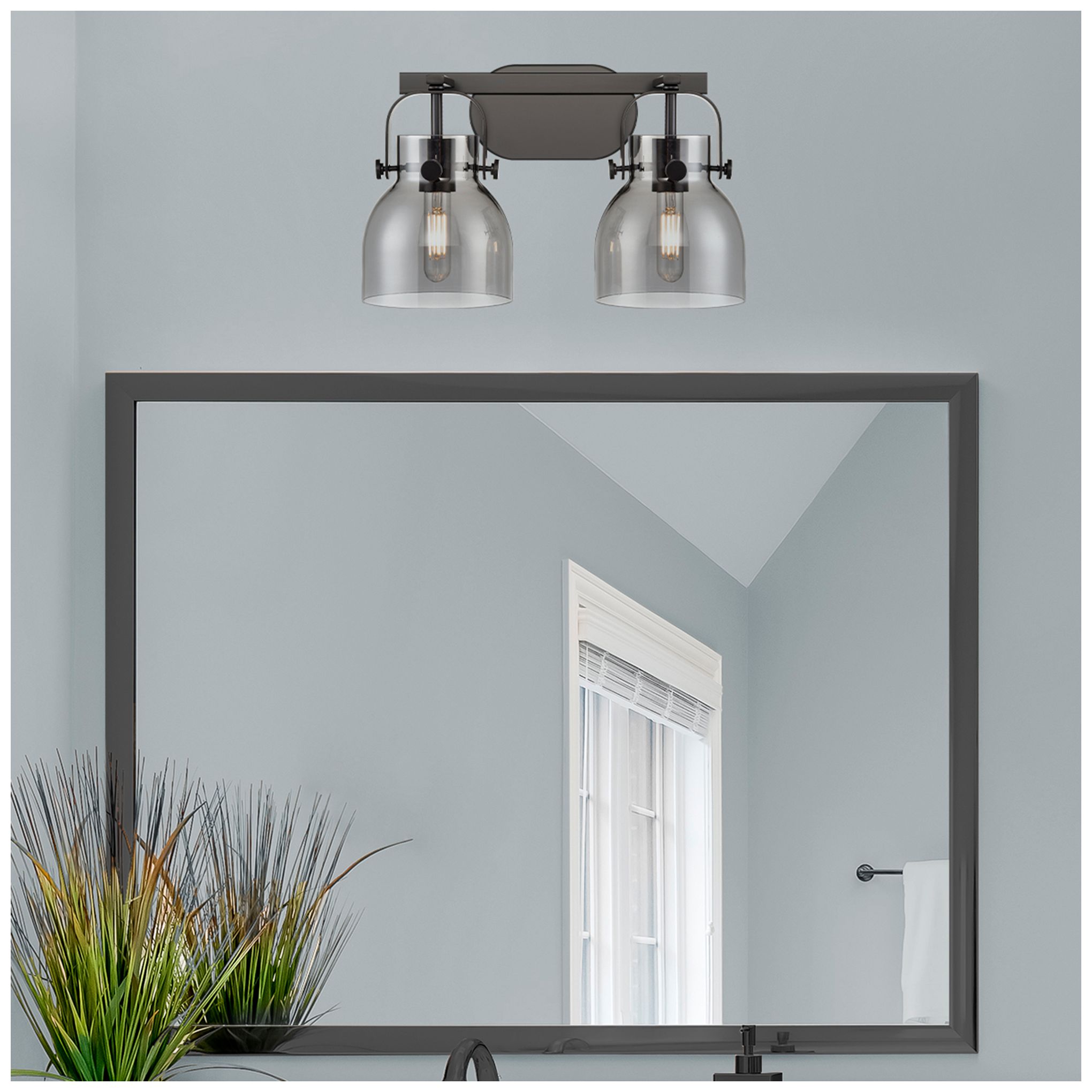 Image 2 Pilaster II Bell 17" Wide 2 Light Matte Black Bath Light With Smoke Sh more views