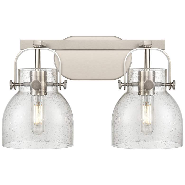 Image 1 Pilaster II Bell 17" Wide 2 Light Satin Nickel Bath Light With Seedy S