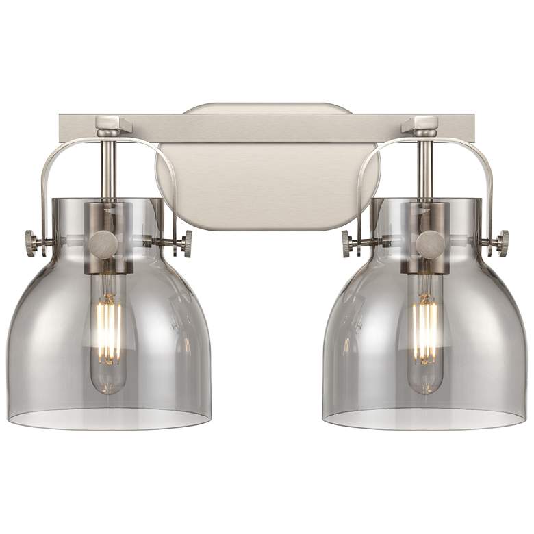 Image 1 Pilaster II Bell 17" Wide 2 Light Satin Nickel Bath Light With Smoke S
