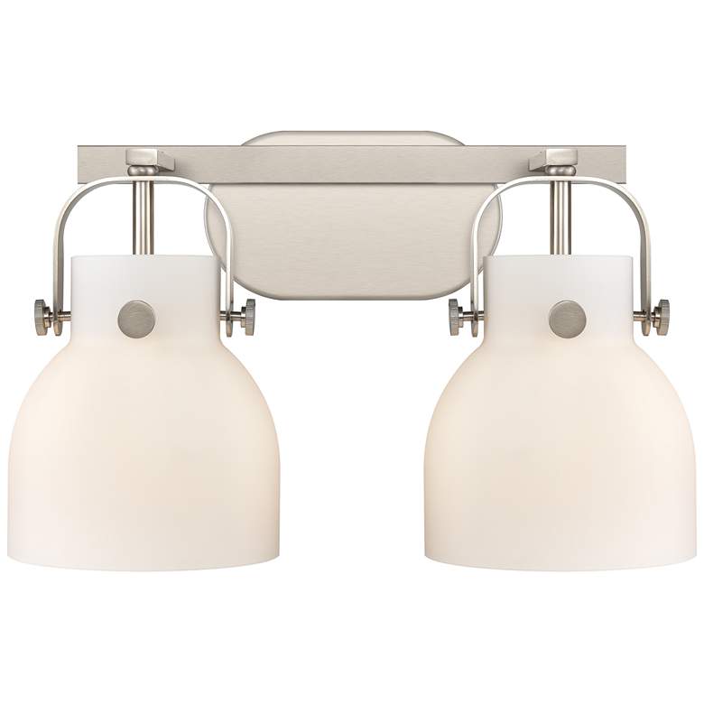 Image 1 Pilaster II Bell 17" Wide 2 Light Satin Nickel Bath Light With White S