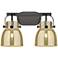 Pilaster II Bell 17"W 2 Light Black Bath Vanity Light w/ Mercury Shade