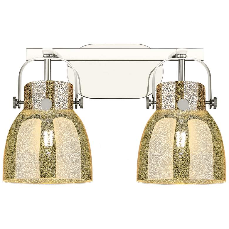 Image 1 Pilaster II Bell 17"W 2 Light Nickel Bath Light w/ Mercury Shade