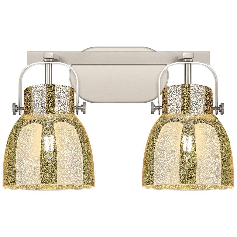Image 1 Pilaster II Bell 17"W 2 Light Satin Nickel Bath Light w/ Mercury Shade