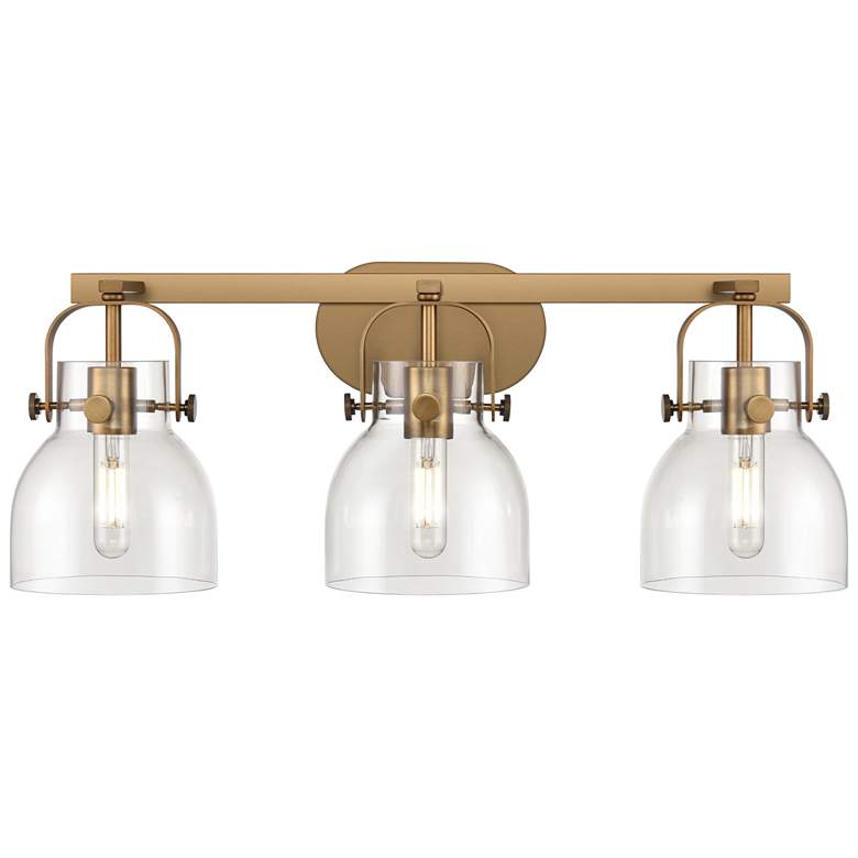 Image 1 Pilaster II Bell 26.5" Wide 3 Light Brushed Brass Bath Light w/ Clear