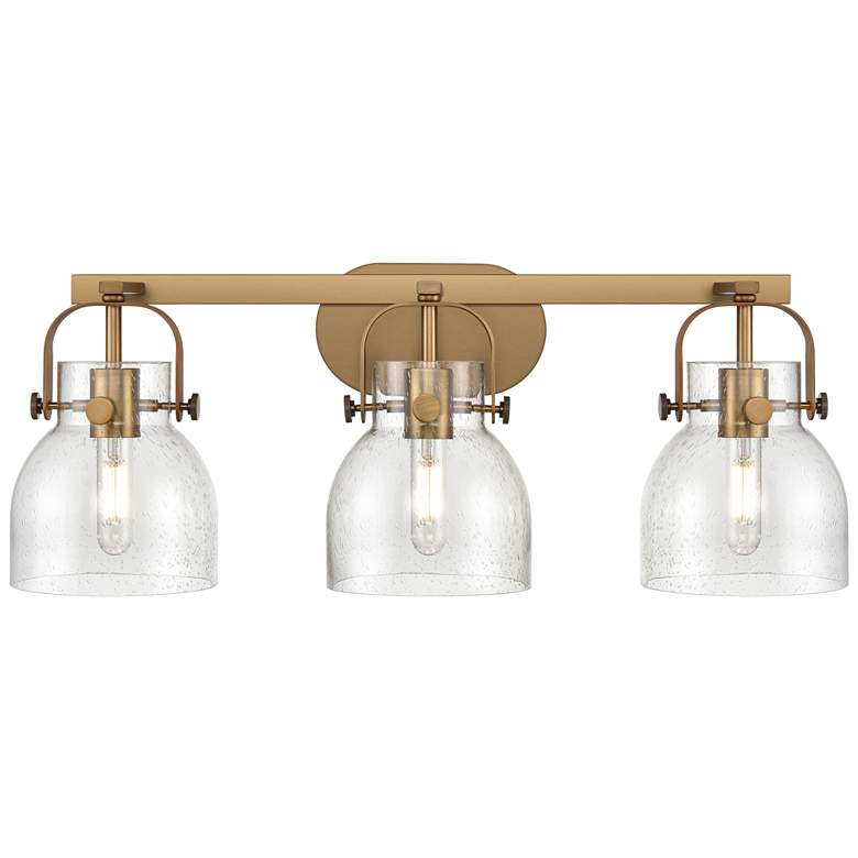 Image 1 Pilaster II Bell 26.5" Wide 3 Light Brushed Brass Bath Light w/ Seedy